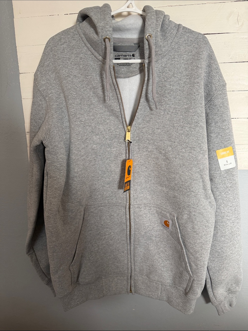 Carhartt Gray Full-Zip Hooded Sweatshirt with Gold Zip Pull